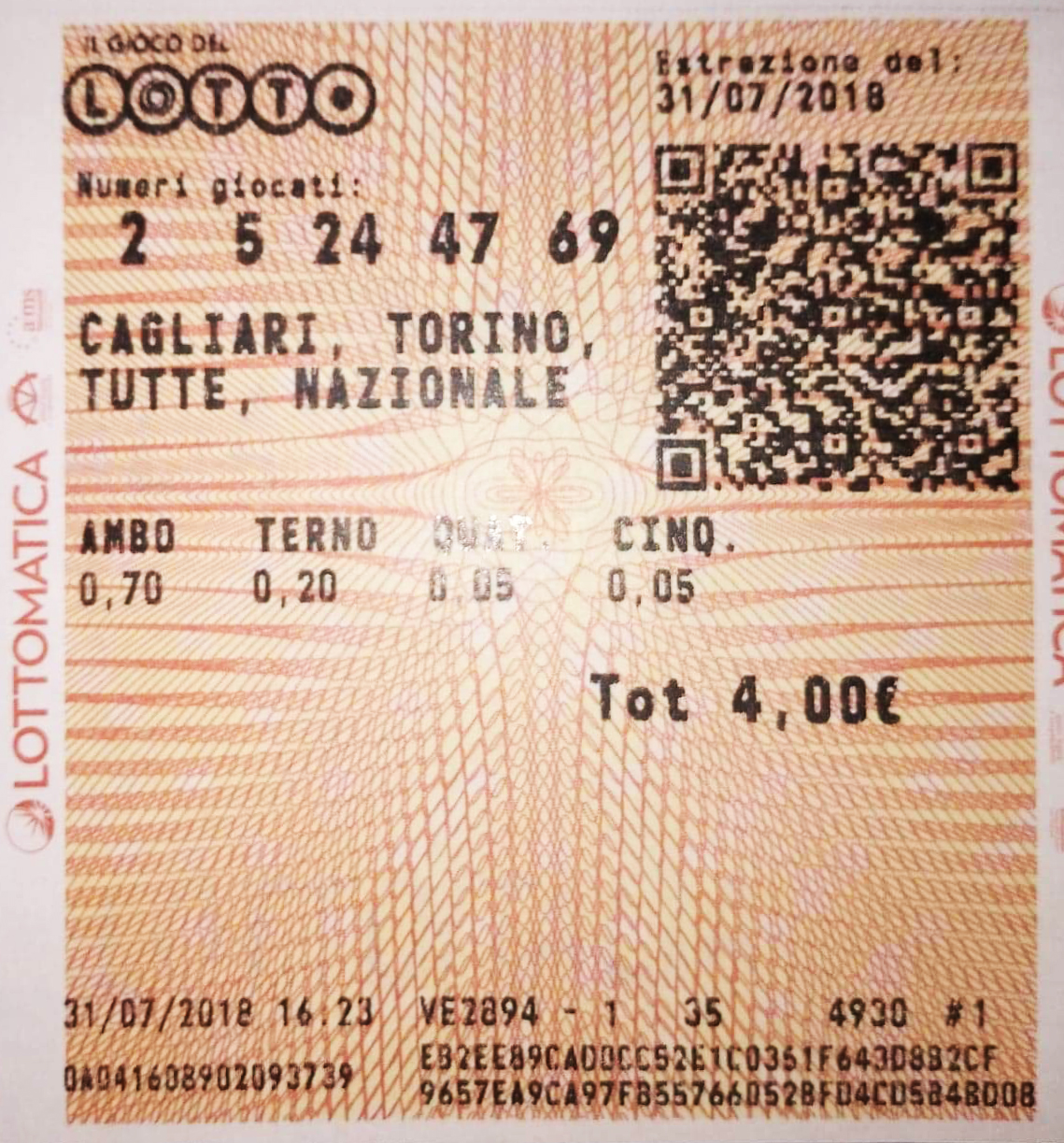 calcola la vincita a lotto