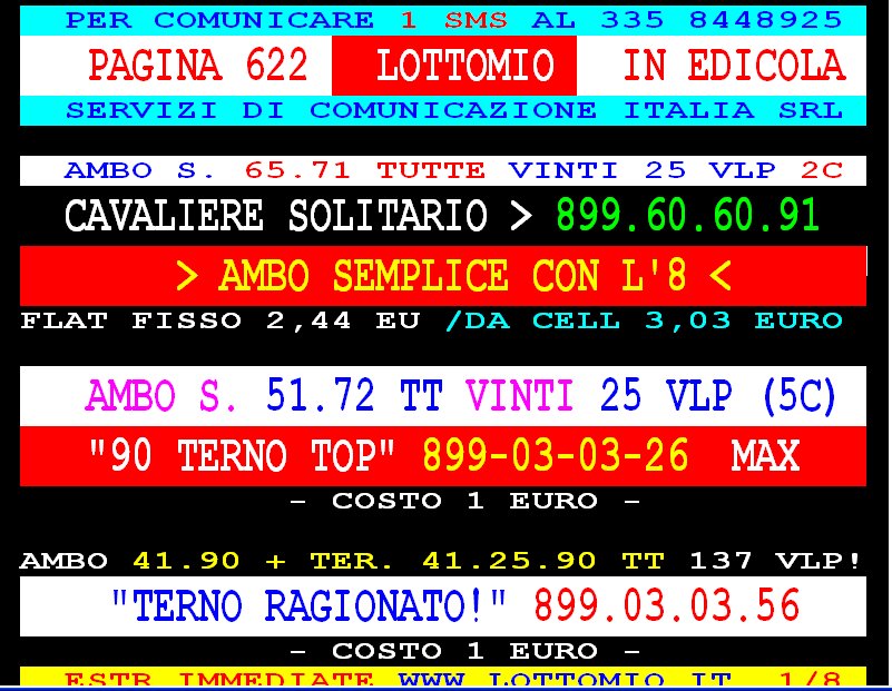 ***SPECIALE SERVIZI 899 PER MARTEDI' 17 SETTEMBRE, TUTTI I CODICI