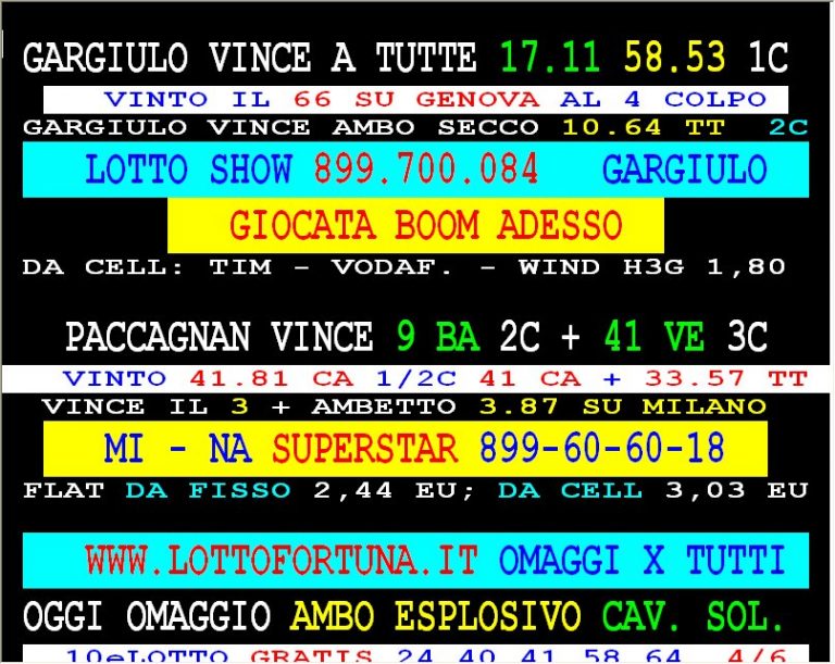 SPECIALE AGGIORNAMENTI 899 X SABATO! IERI HANNO VINTO GARGIULO